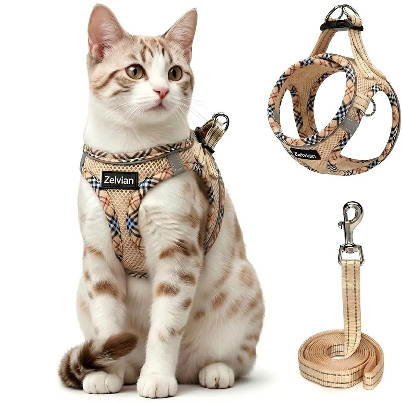 Zelvian Harnais et Longe pour Chat – Ajustable, Anti-Fuite, Mesh Respirant, Réfléchissant – Taille S