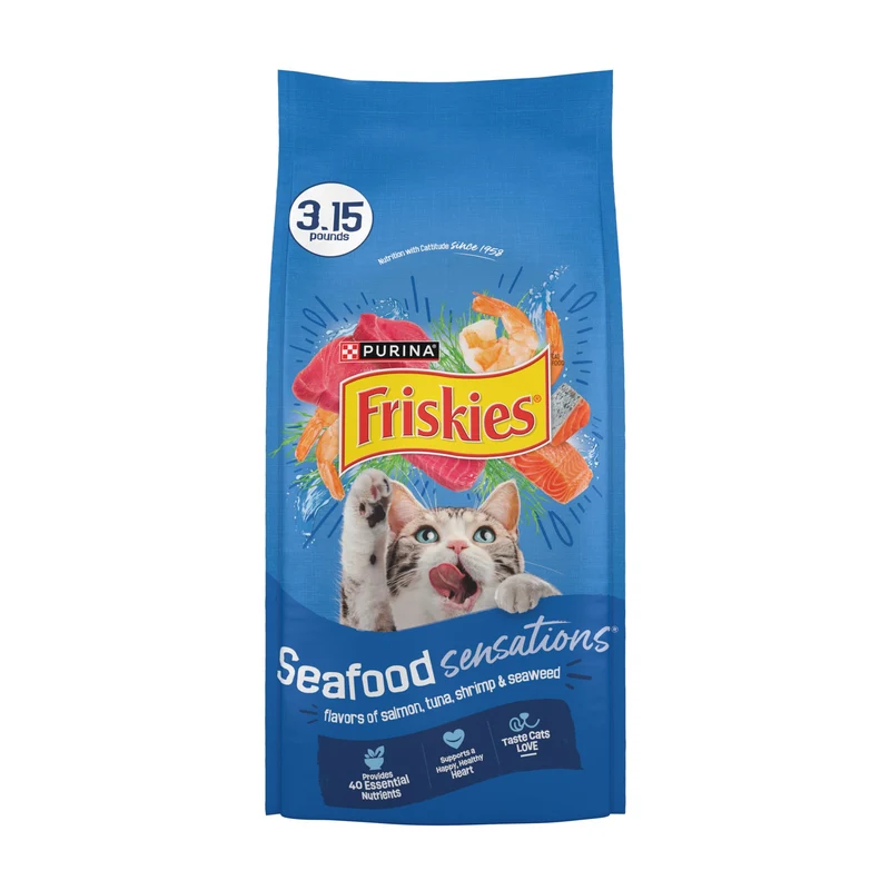 Purina Friskies Sec Chat – Sensations Fruits de Mer au Saumon, Thon et Crevettes (Pack 4 x 1,43 kg)