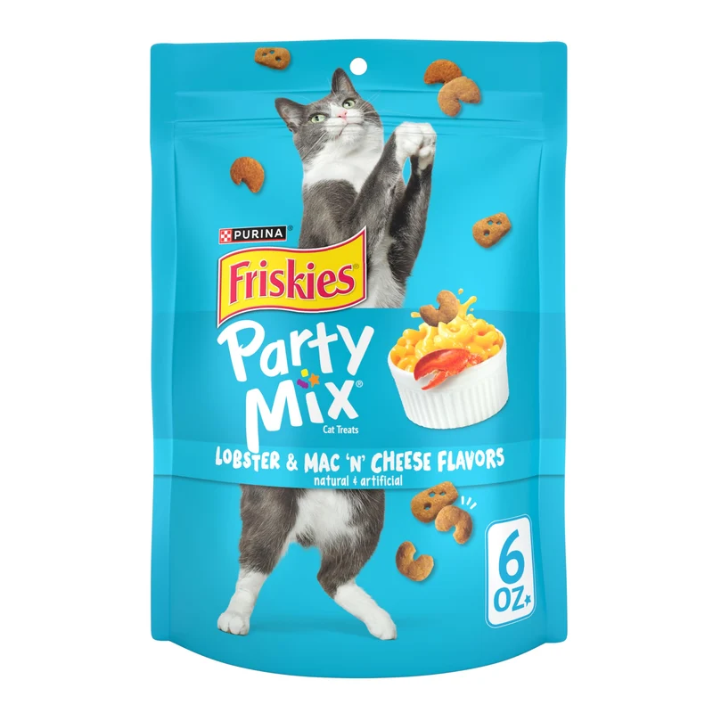 Purina Friskies Mélange Festif Homard et Macaroni au Fromage – Friandises pour chat (lot de 6 sachets, 170 g chacun)