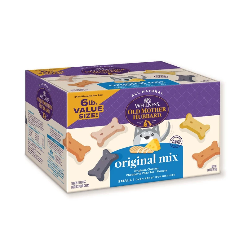 Old Mother Hubbard Classic Original Mix – Biscuits naturels pour chien, 4 saveurs, petit format, sac de 2,7 kg