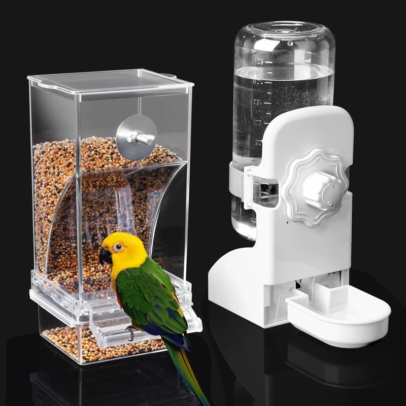 lemtrflo - Ensemble distributeur d'eau et mangeoire sans désordre pour cages d'oiseaux