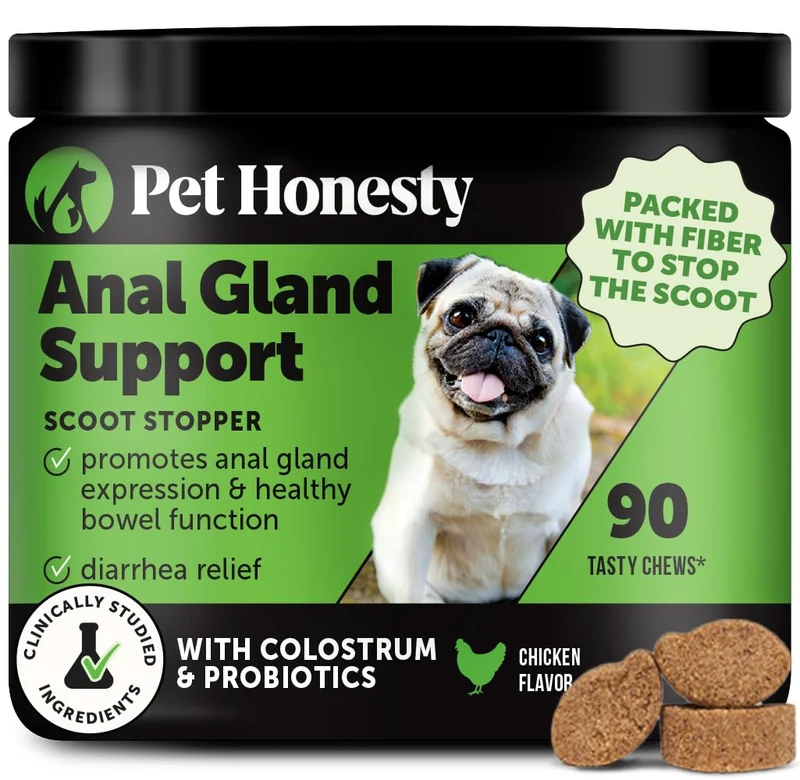 Pet Honesty – Soutien complet des glandes anales pour chiens avec fibres, prébiotiques et probiotiques (90 comprimés)