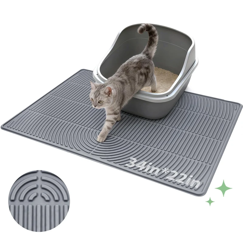 Pawtasy Tapis de Litière pour Chat 34x22 – Grand Format, Silicone Doux, Étanche et Facile à Nettoyer