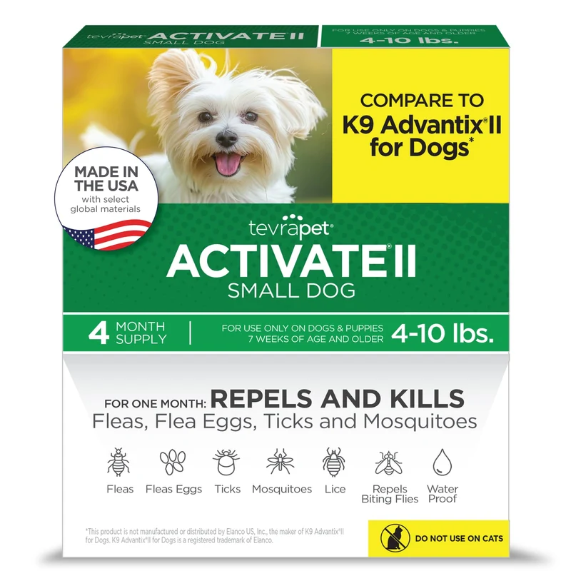 TevraPet Activate II – Prévention puces et tiques pour petits chiens 4–10 lb, gouttes topiques (4 mois)