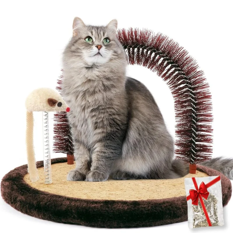 Happi N Pets Grand Chat — Brosse Toilettage Auto Arc, Griffage Liège et Accessoires