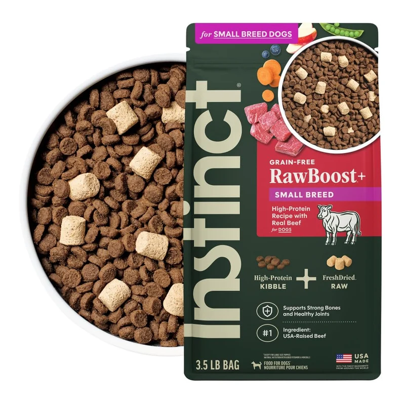 Instinct RawBoost Petite Race – Croquettes sans céréales au boeuf réel, FreshDried Raw, 3,5 lb
