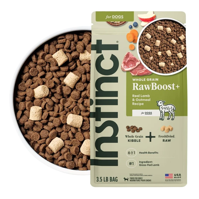 Instinct RawBoost : Nourriture sèche naturelle pour chien – Agneau et Avoine, mélange croquettes et cru frais, 3,5 lb