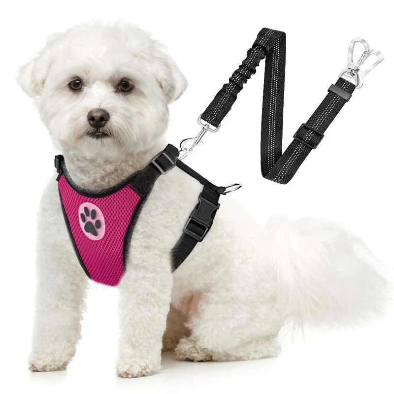 SlowTon Harnais de sécurité pour chien en voiture – Mesh respirant, 2 en 1, double clips