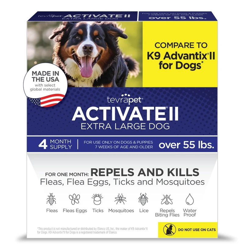 TevraPet Activate II – Prévention Puces et Tiques pour Chiens Très Grands (55 lb+/25 kg+) – Gouttes Topiques, Traitement sur 4 Mois