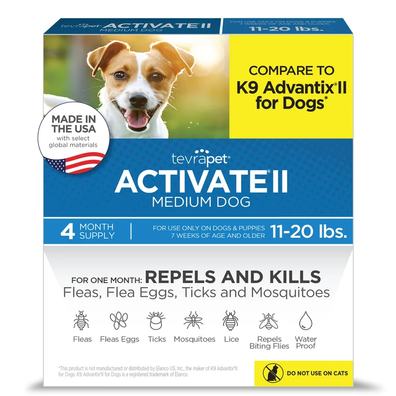 TevraPet Activate II – Prévention Puces et Tiques pour Chiens 11–20 lb | 4 Doses Mensuelles