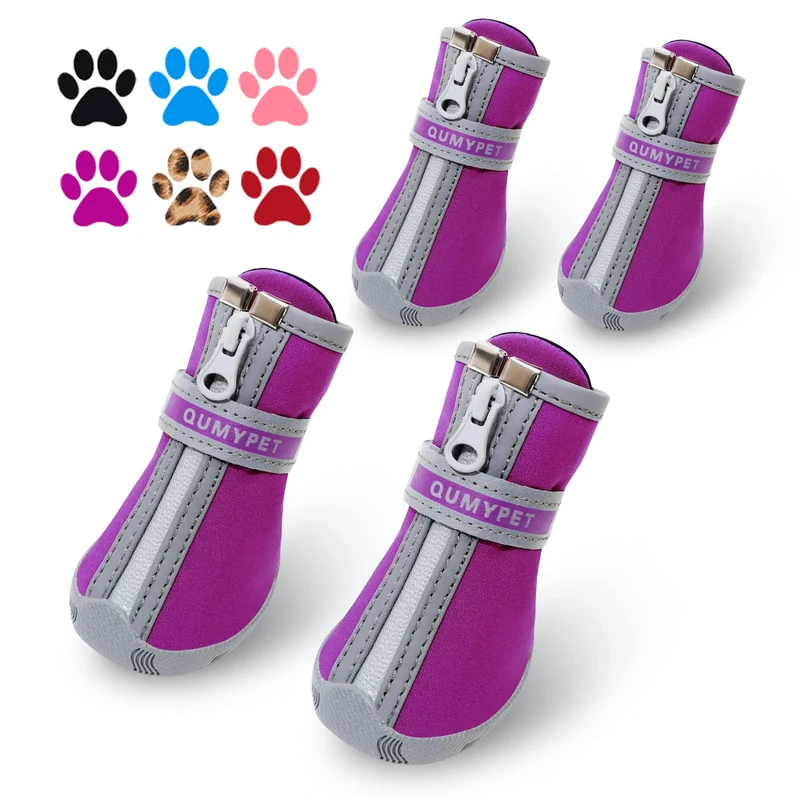 QUMY Chaussures pour Chiens Petits – Bottes Imperméables et Antidérapantes, Violet, Taille 2