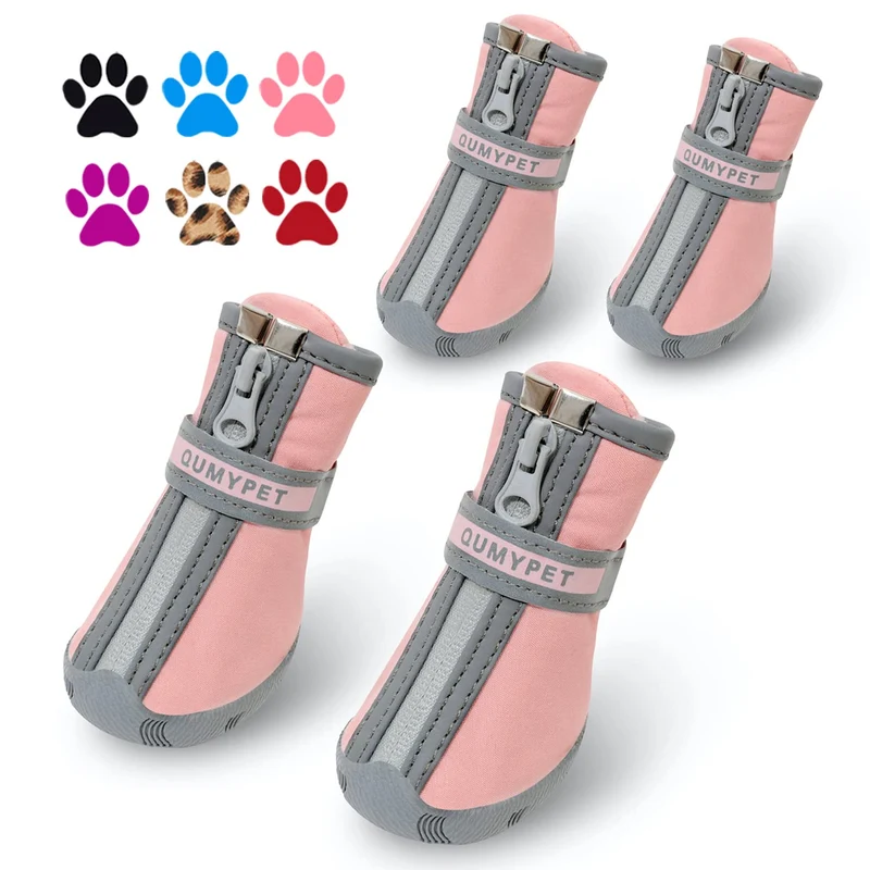 QUMY Bottes pour Chiens Petits – Chaussures Étanches Rose, Semelles Antidérapantes