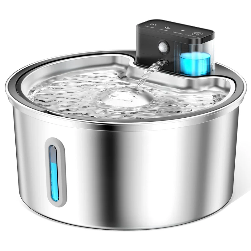 PawPoll Fontaine Sans Fil pour Chat en Acier Inoxydable 3,2 L – Distributeur d’Eau Rechargeable et Ultra Silencieux