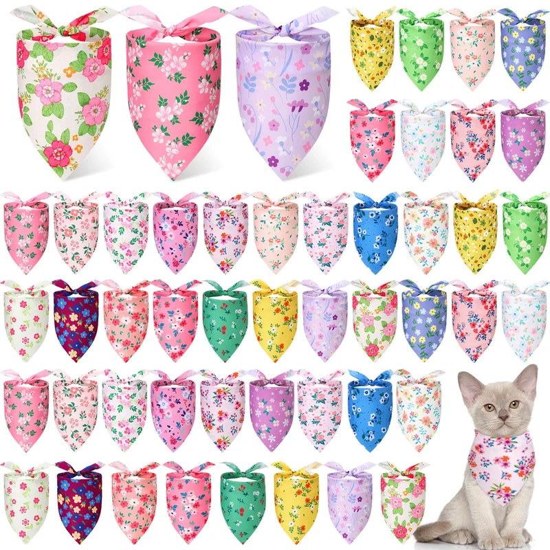 Preboun - Lot de 50 bandanas pour chien printemps, motifs floraux, 25 styles