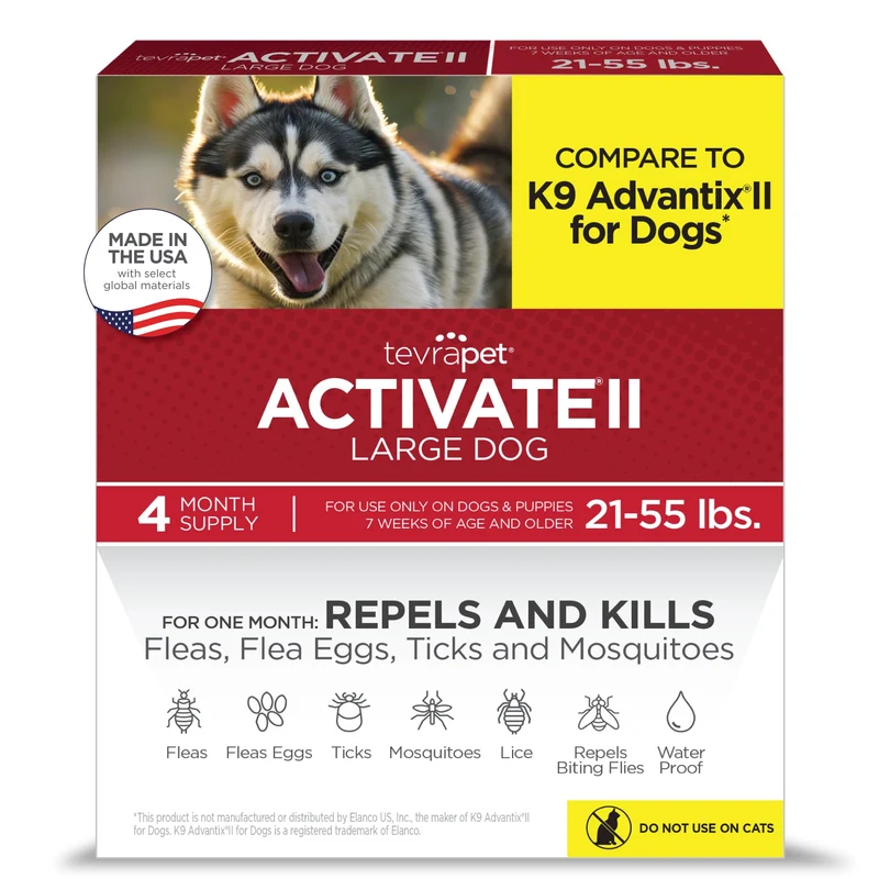TevraPet Activate II – Prévention puces et tiques pour chiens de grande taille (9,5–25 kg) – gouttes topiques, traitement sur 4 mois