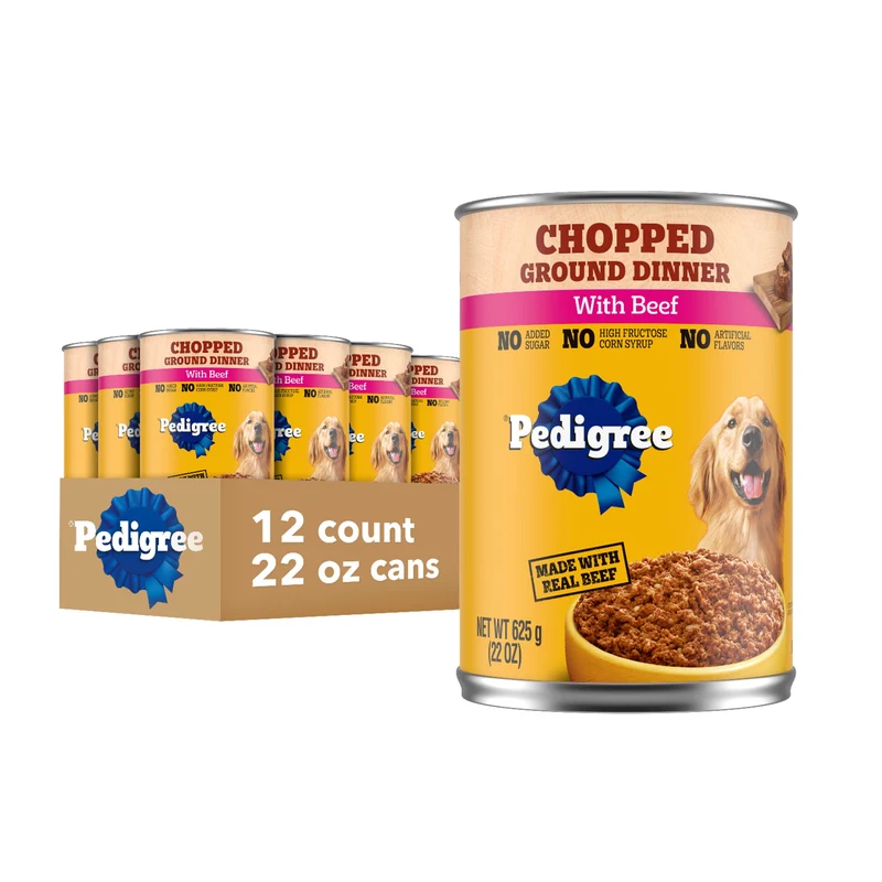 Pedigree Chopped Ground Dinner – Nourriture humide pour chien adulte, 12 boîtes de 22 oz