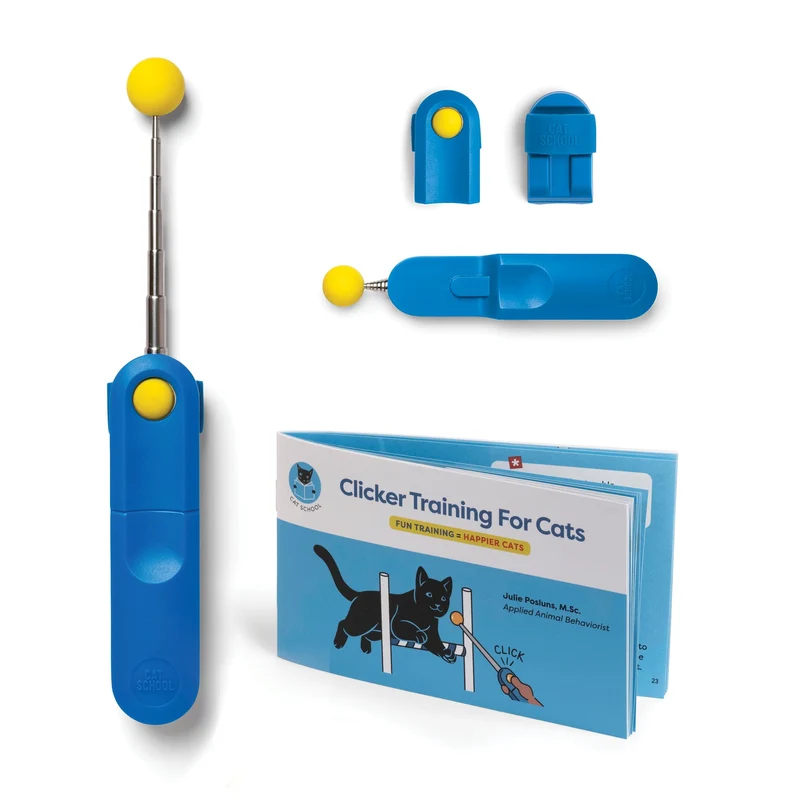 CAT SCHOOL Kit d'entraînement pour chats — Déclencheur silencieux, Baton-cible rallongeable et Manuel illustré