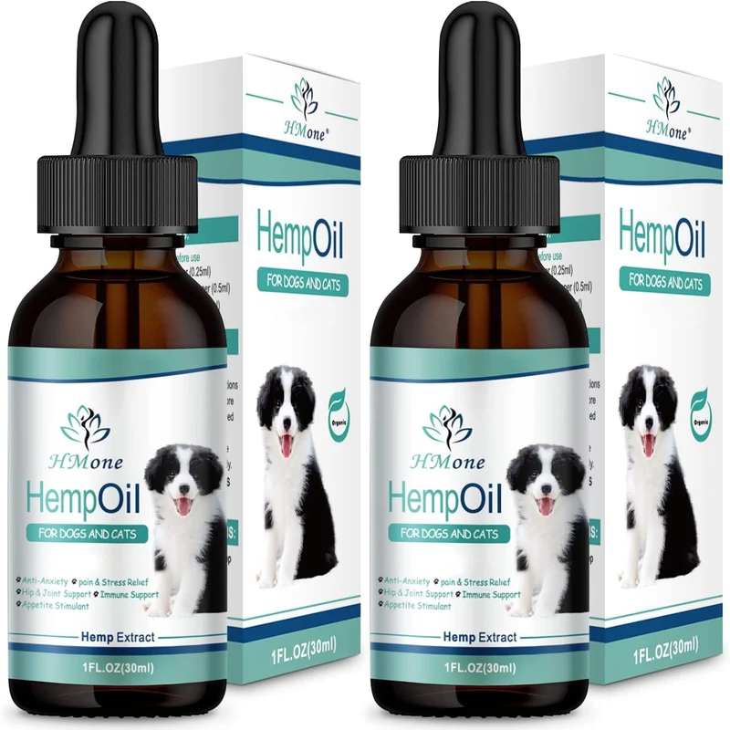 HMone (2 Pack) Huile de Chanvre Haute Puissance pour Chiens et Chats – Calme, Douleurs et Sommeil