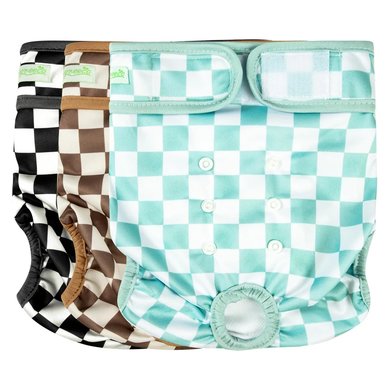 wegreeco Couches lavables pour chiennes en chaleur – lot de 3 (damier vert/noir/café) Taille XL