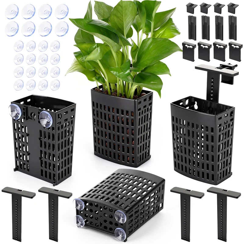 Borlech Porte-plante Aquarium Réglable 2026 — Hauteur et Crochet Extensible (4 Pack)