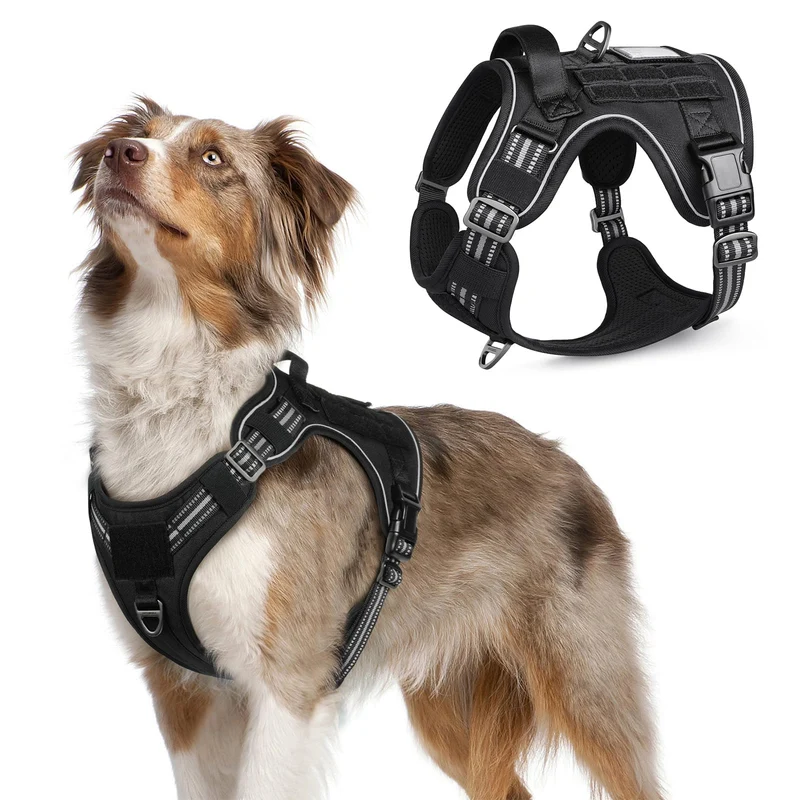rabbitgoo Harnais Tactique pour Chien Moyen – Pas de Tirage, Poignée, MOLLE, Bandes Réfléchissantes, Ajustable