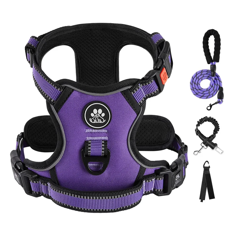 IVY&LANE Harnais anti-traction pour petits chiens – réglable, réflectif 360°, poignée douce (violet, XS)