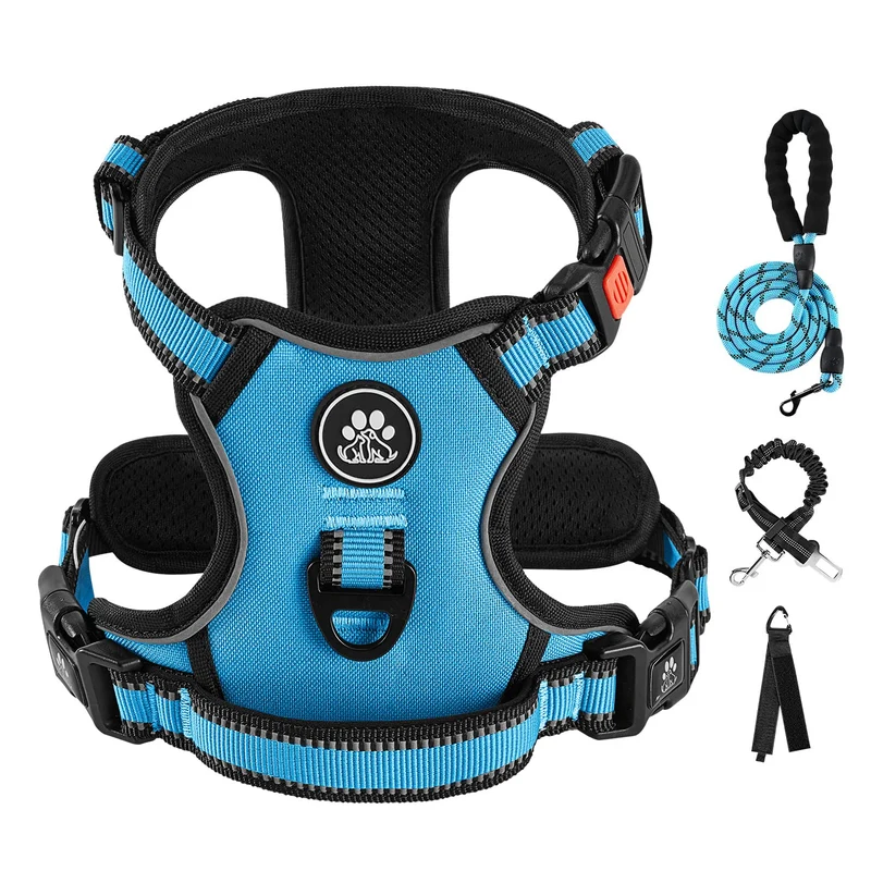 IVY&LANE Harnais anti-tirage pour petit chien XS – Gilet avec laisse, sécurité et réflectif 360°, bleu
