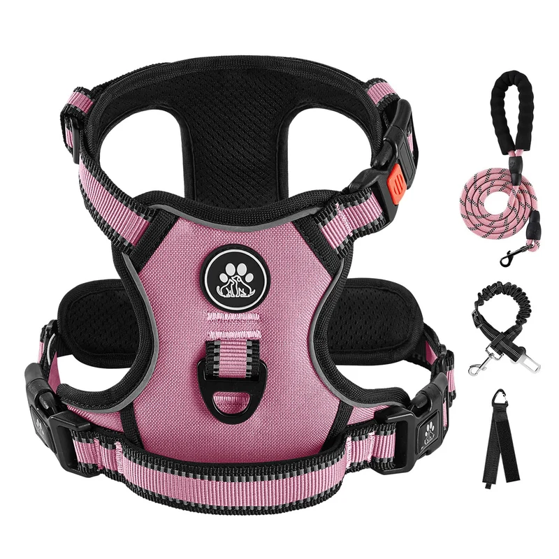 IVY&LANE Harnais anti-traction pour chien moyen — Confort et sécurité avec accessoires (Rose, M)