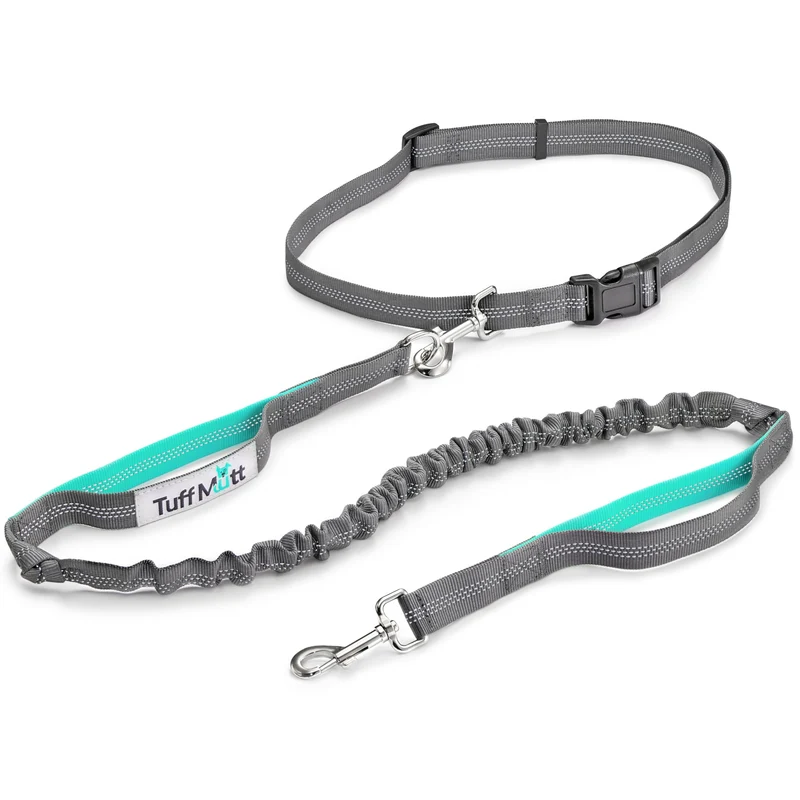 Laisse-ceinture mains libres Tuff Mutt — marche/course/randonnée pour chiens moyens et grands, réglable et réfléchissante