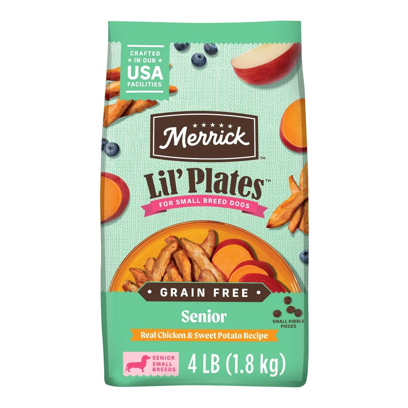 Merrick Lil’ Plates - Croquettes Sans Céréales pour Chiens Seniors Petits | Poulet Réel & Patate Douce, Sac 4 lb