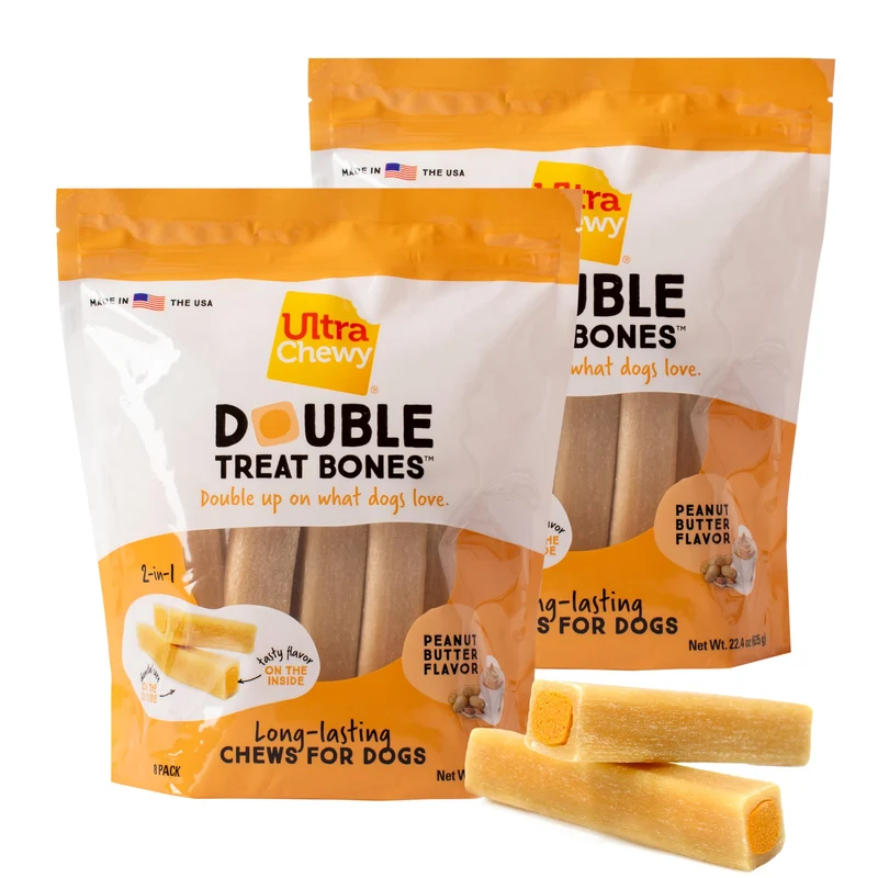 Ultra Chewy Os Double Trait Beurre d'Arachide – Longue Durée, Digeste, Fabriqué aux États-Unis (2 Paquets)