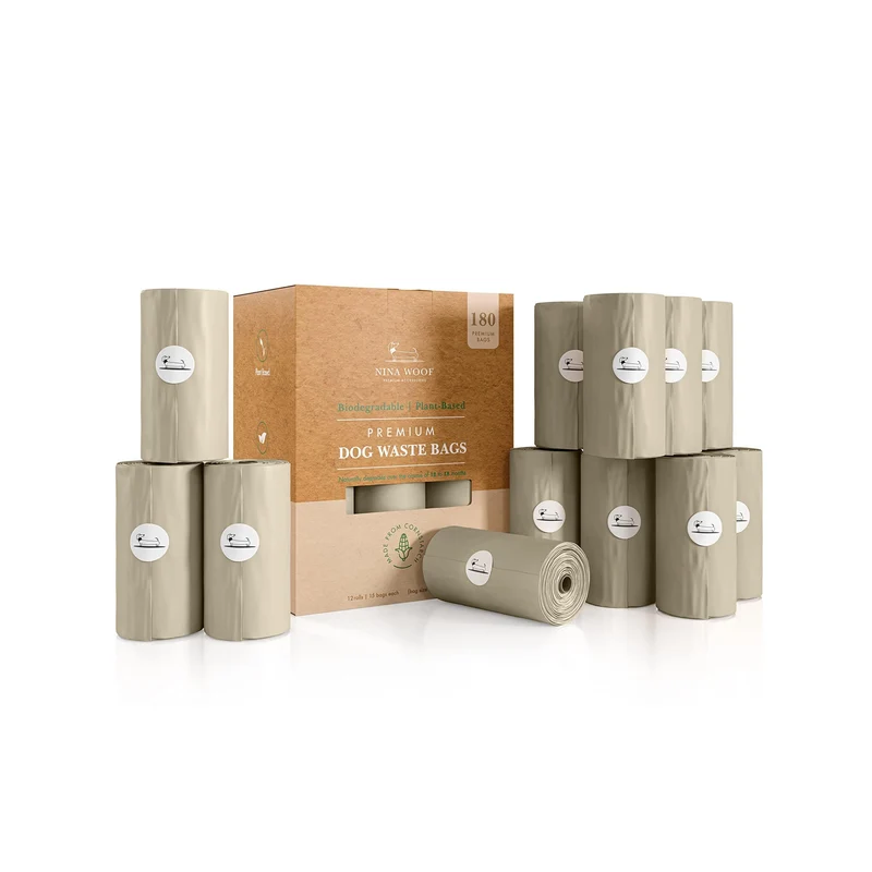 Sacs Caca Chien Compostables Nina Woof – 180 Sacs, certifiés ASTM D6400 et EN 13432
