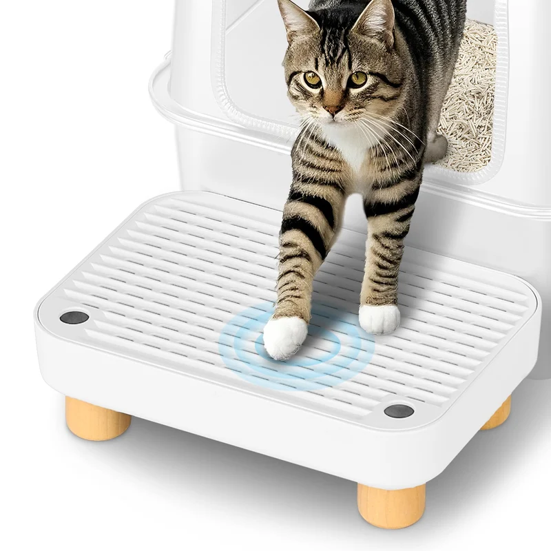 Aothey Marche Boîte à Litière — Rampe avec Base en Bois, Anti-tracking, Nettoyage Facile (Blanc)