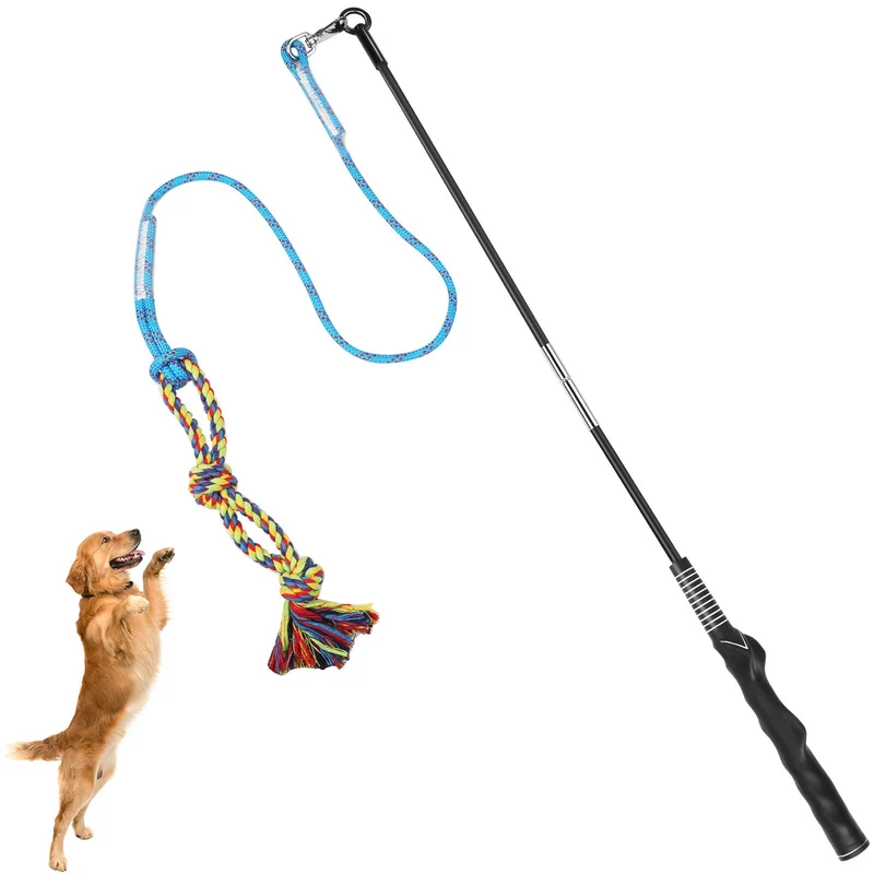 DIBBATU Flirt Pole pour Chiens – Jouet Interactif Poursuite et Tir à la Corde en Extérieur