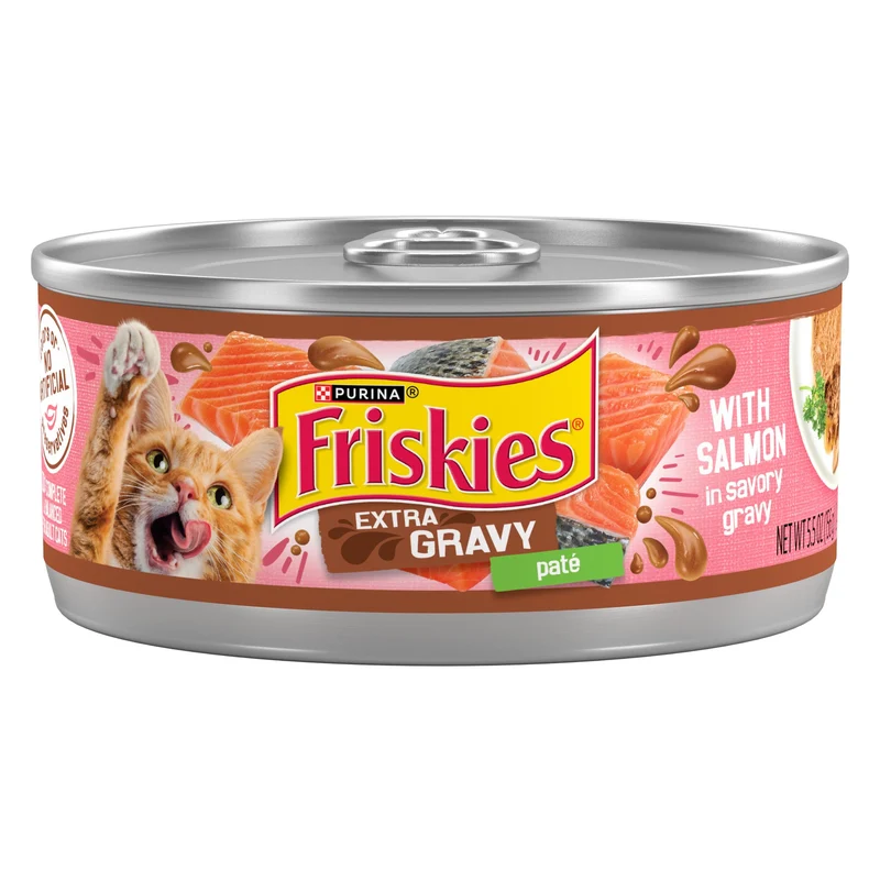 Purina Friskies Nourriture humide pour chat – Pâté au saumon avec jus savoureux, lot de 24 boîtes 5,5 oz