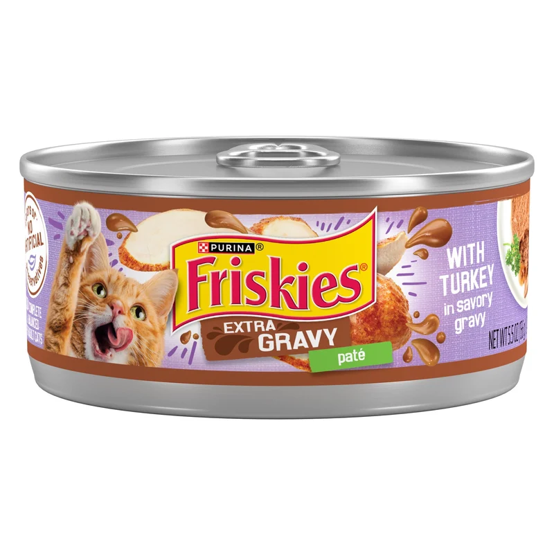 Purina Friskies Pâté Dinde en Sauce Savoureuse — Boîtes Humides pour Chat, Lot de 24 x 156 g
