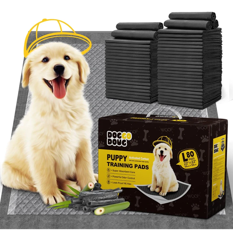 DOGGO DOUG Tapis Charbon pour Chiots – 80 pièces, 22x22 po | Absorption élevée et contrôle des odeurs