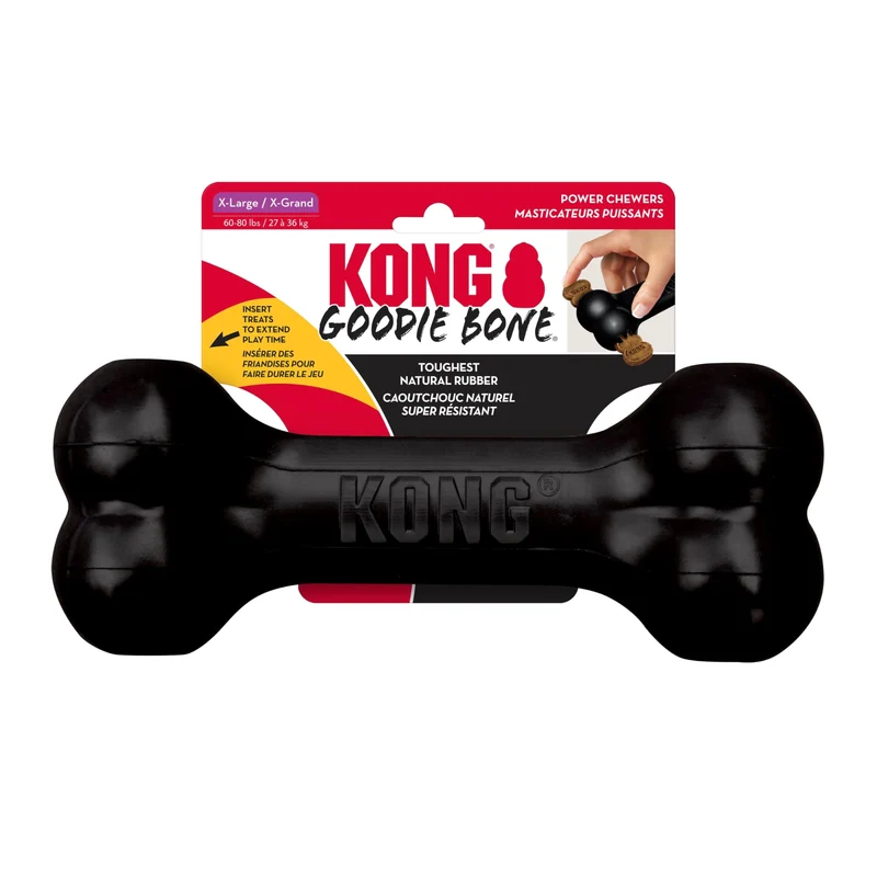 KONG Extreme Goodie Bone — Os en caoutchouc naturel ultra durable pour chiens très mâcheurs — Noir — Taille XL