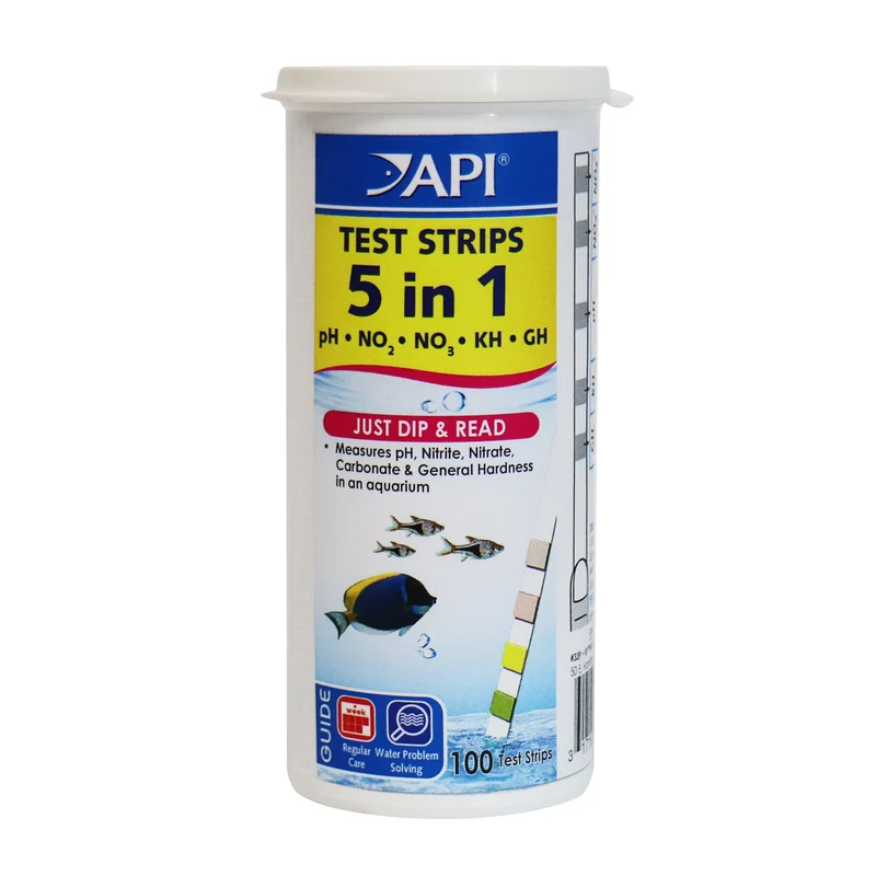 API 5-en-1 : Bandelettes de test pour aquariums eau douce et salée — Boîte 100