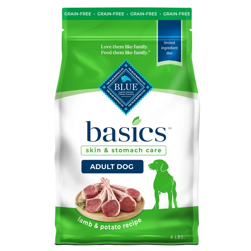 Blue Buffalo Basics Adulte Sans Céréales – Soin Peau & Digestion, Agneau & Pomme de Terre, 4 lb | Fabriqué aux États‑Unis