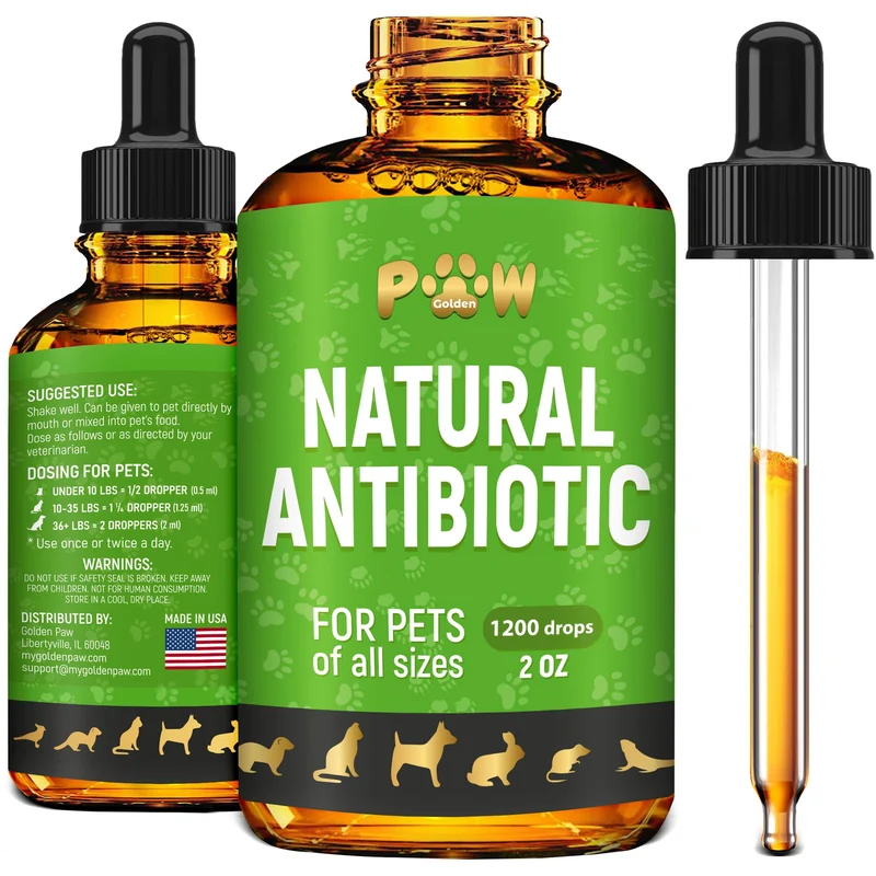 Golden Paw – Antibiotiques naturels pour chiens et chats | Soutien peau, digestion et infections | 2 oz