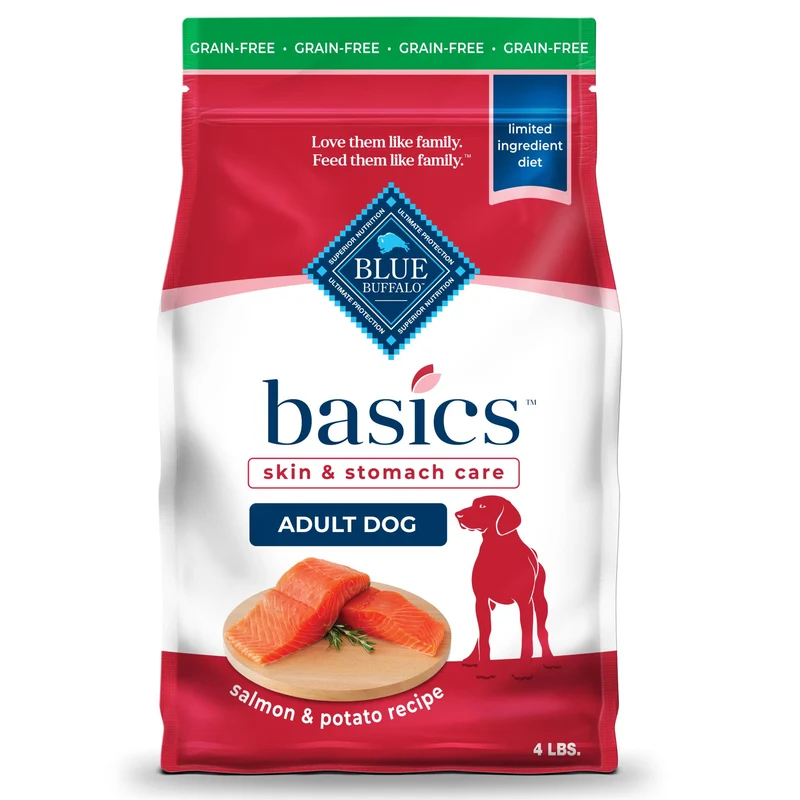 Blue Buffalo Basics Sans Céréales – Croquettes pour Chiens Adultes au Saumon, Peau & Digestion, Recette Saumon, Sac 4 lb