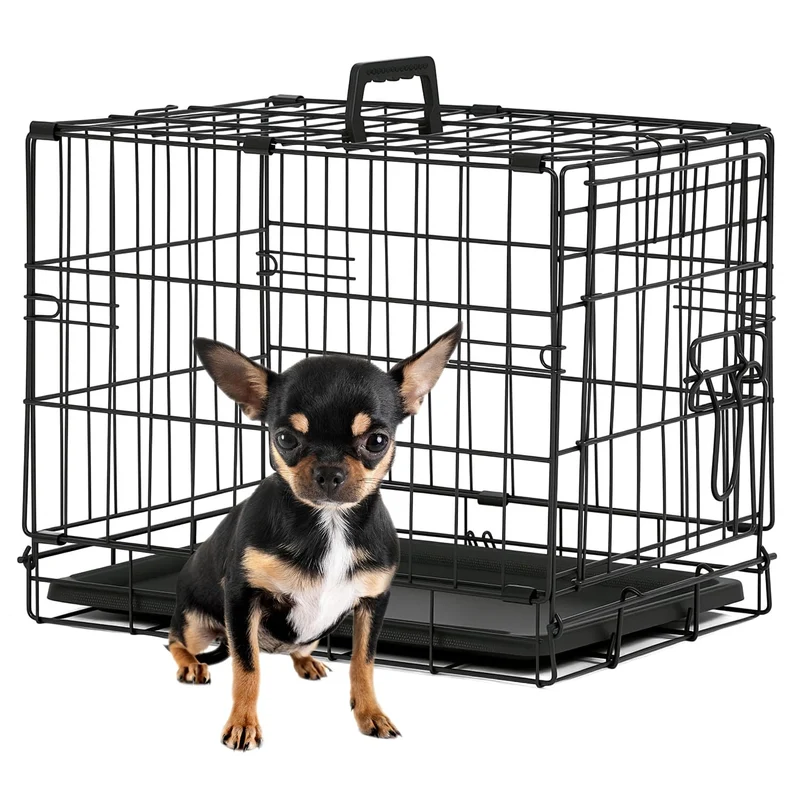 BestPet | Chenil pour chien 18 po noir pliable – porte simple, bac amovible, voyage et usage intérieur/extérieur