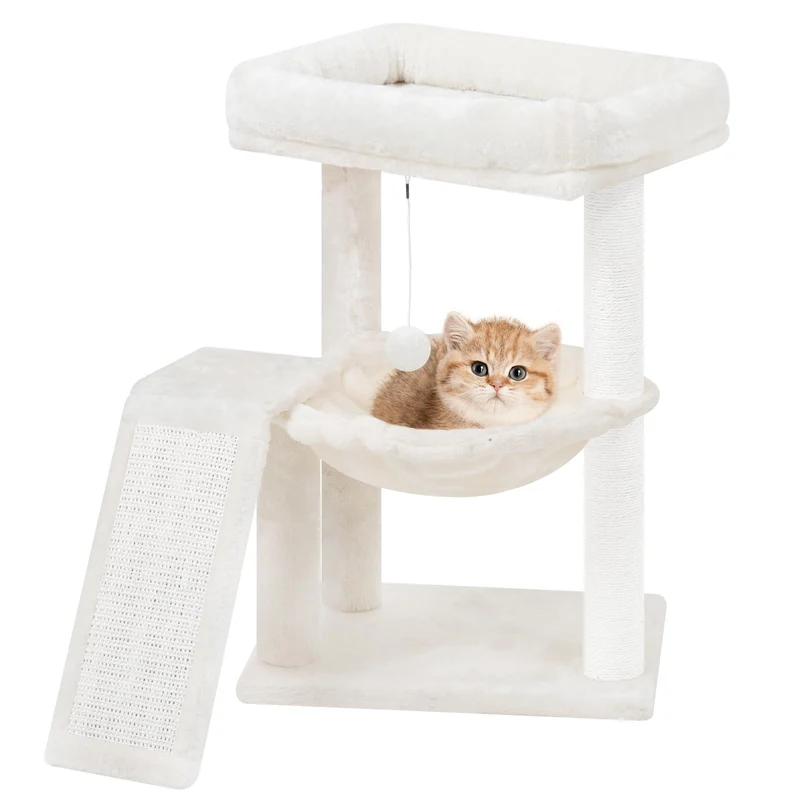 YOUPETSER Arbre à chat d’intérieur avec griffoir, hamac et jouets – Beige