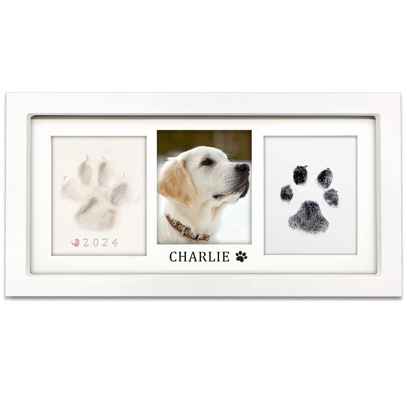 MYPAWLETS Kit Cadre Empreinte Patte – Pour Chiens et Chats, Bois & Argile Douce, Tampon Propre