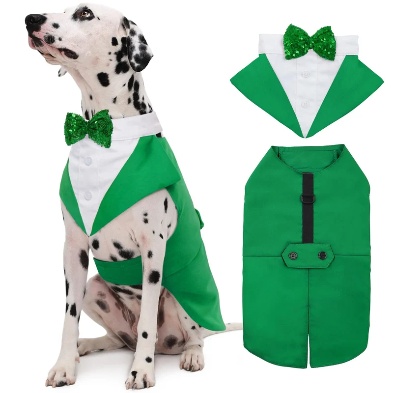 Kuoser smoking pour chien Saint-Patrick et bandana – tenue formelle pour grands et moyens chiens