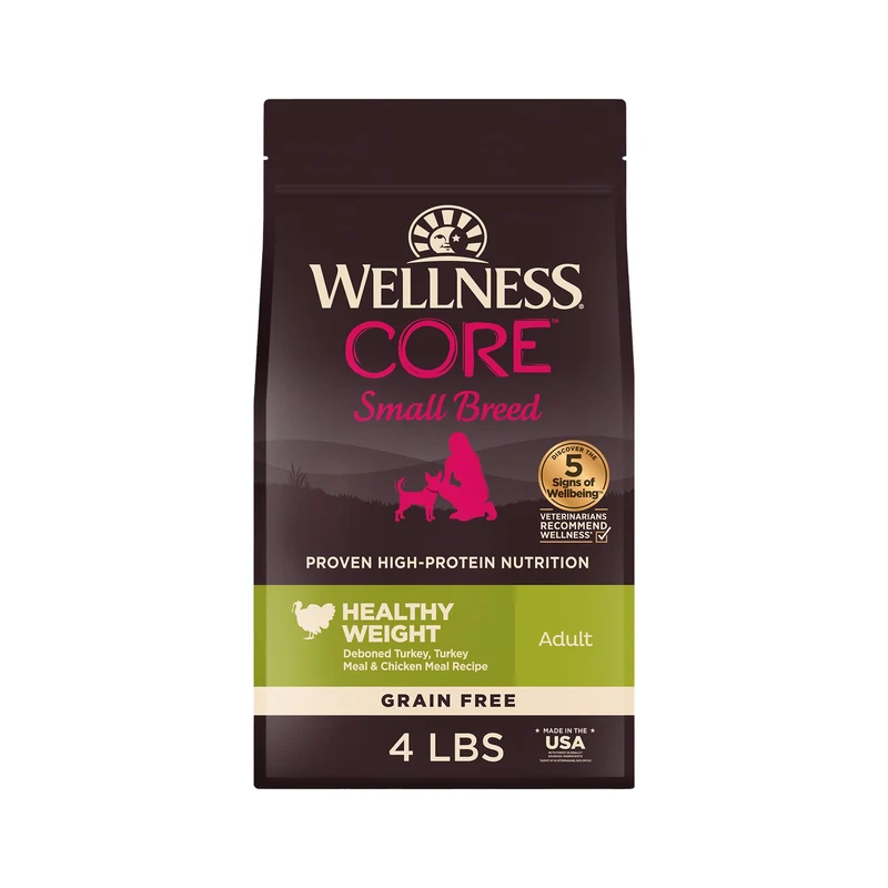 Wellness CORE Poids sain Petite Race – Croquettes Sans Céréales pour Chiens Adultes, Dinde et Poulet, Sac 4 lb