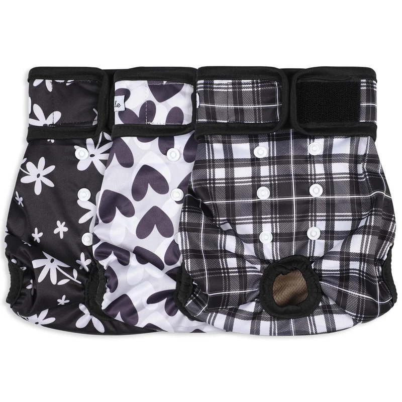 Grecle – Couches-Chien Femelle Premium Réutilisables – Absorbantes et Ajustables, Noir, XL