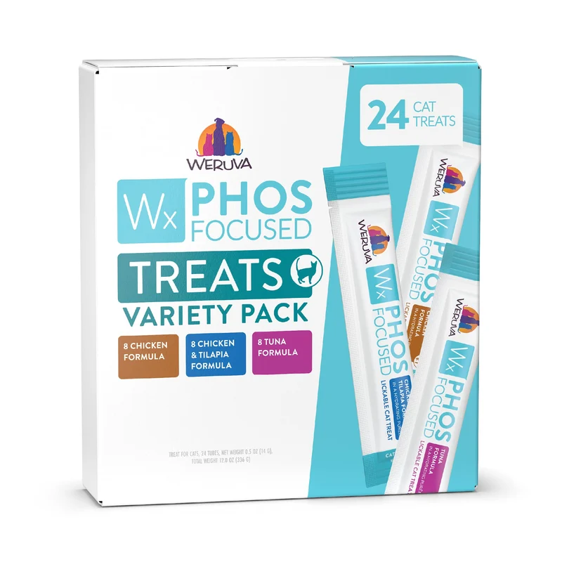 Weruva Wx Phos Focused – Friandises lickables pour chats, faible phosphore, pack 24 tubes 0,5 oz