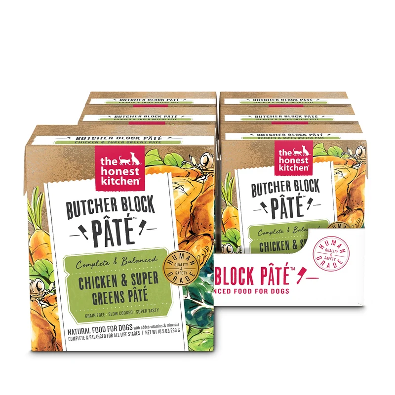 The Honest Kitchen Butcher Block Pâté – Poulet & Super Greens, Nourriture humide pour chien, 10,5 oz (Lot de 6)
